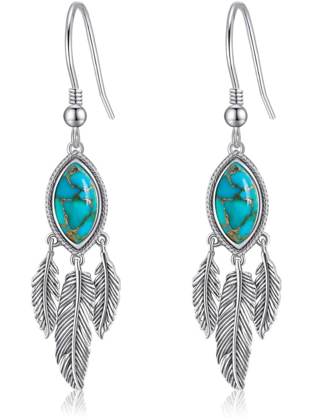 Turquoise Marquise Dangle Earrings for Women | Sterling Silver Boho Jewelry